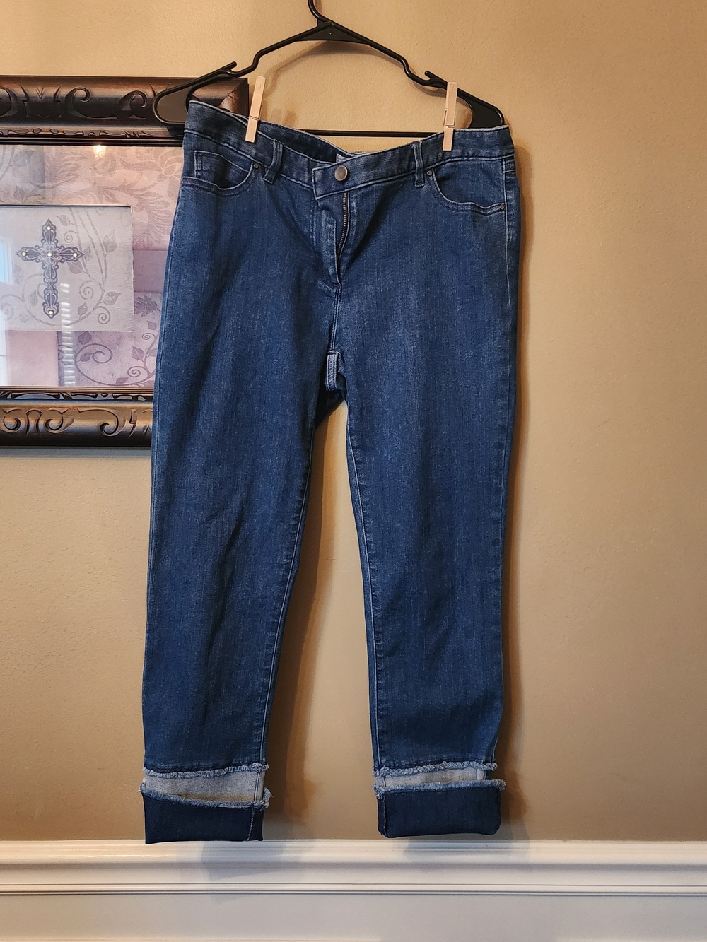 Carlisle Etc Women's Size 8 Cropped Jeans Dark Wash Cuffed Hem Stretch Denim